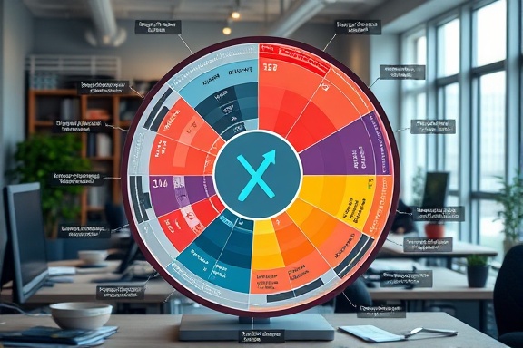 intricate pie chart, showcasing ad performance, with annotations, photorealistic, set in a modern workspace, highly detailed, animated data flow, ultra HD, vibrant, natural lighting, shot with a Nikon 85mm f/1.8 lens.