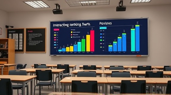interactive ranking charts, engaging formats, demonstrating features, photorealistic, modern classroom setting, highly detailed, dynamic transitions, crisp detail, varied color schemes for distinction, diffused lighting, shot with a macro lens.