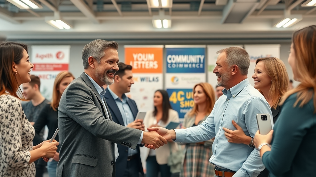 Small business owners connecting at chamber of commerce networking event