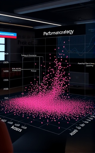 interactive scatter plot, highlighting performance analytics, with tooltips, photorealistic, in a creative agency setting, highly detailed, dynamic data points, 10K resolution, eye-catching, studio lighting, shot with a Canon RF 24-70mm f/2.8 lens.