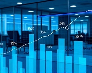 transparent ranking metrics, clarity in data, visualizing trends, photorealistic, corporate office with glass walls, highly detailed, layered graphs and charts, excellent precision, corporate blue and white, soft office lighting, shot with a 50mm lens.
