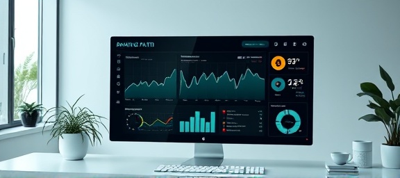 intuitive ranking platform dashboard, user-friendly design, monitoring progress, photorealistic, minimalist office setup, highly detailed, seamless interactions, clear and precise, sleek black and teal, ambient lighting, shot with a 35mm lens.